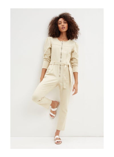 Buy Denim Long Sleeve Zip Through Jumpsuit in UAE