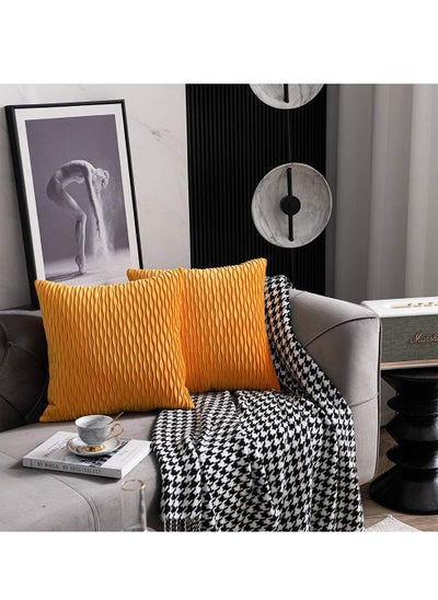 Buy 2 PCS Of Velvet Pleated Throw Pillow With Extra Comfort And Modern Luxury Look in UAE