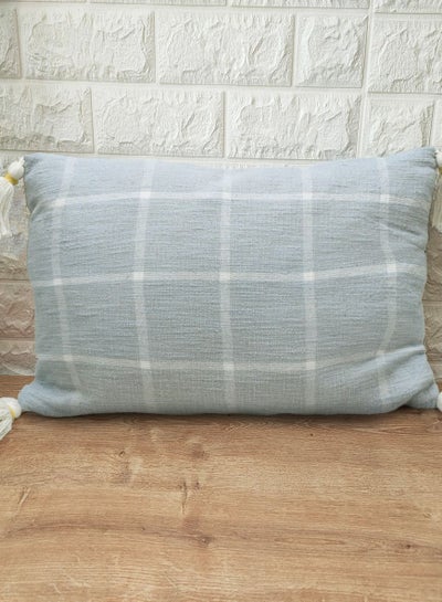 اشتري Jute and Cotton Woven Designer Pillow with Tassle for Living Room, Bedroom, Home Décor (Sky Blue, 14 x 20) في الامارات