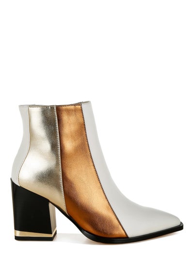 Buy Three Tone Block Heel Boots in Off White in UAE