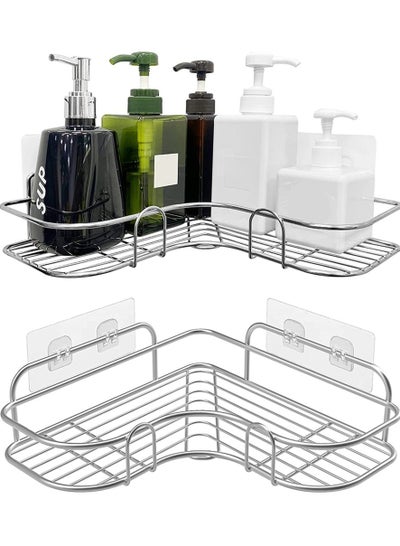 Buy 2-Piece Corner Shower Caddy Adhesive Bathroom Stainless Steel Shelves in UAE