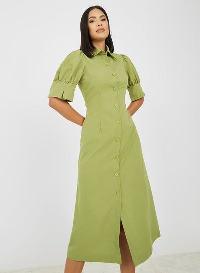 Buy Puff Sleeves Shirt Midi Dress in Saudi Arabia