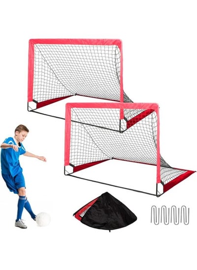 اشتري Portable soccer goal for kids training soccer goals Red & Black football soccer goals Net Set of 2 soccer goals with carry bag في الامارات