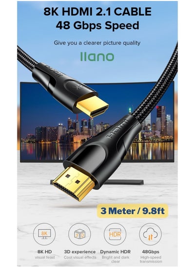 اشتري HDMI 2.1 Cable 8K/60Hz 4K/120Hz 2K144Hz Ultra High-Speed 48Gbps Cable 3D HDR Cable For PC Laptop HDTV PS5 PS4 Splitter Switch Audio Video - 3M في الامارات