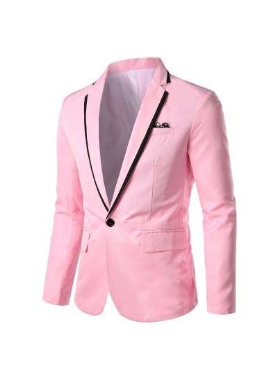 اشتري 2023 Slim Fit Fashion Solid Color Mens Suit Pink في السعودية