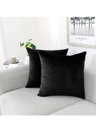 Buy Soft Thick Velvet Throw Pillow Covers Decorative Square Cushion Cover For Couch Sofa Bedroom Living Room - set of 2 Pieces Black 45 x 45 CM in Egypt