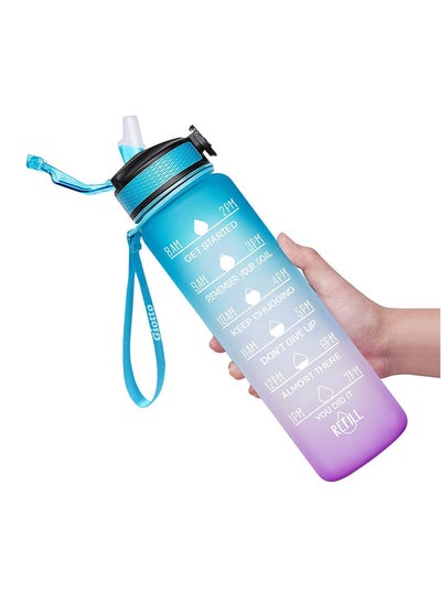 Buy Large Leakproof BPA Free Drinking Water Bottle with Time Marker & Straw to Ensure You Drink Enough Water Throughout The Day for Fitness and Outdoor Enthusiasts 32oz Purple/Blue in UAE