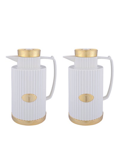 Buy 2-Piece Tea/Coffee Flask Set 1L &1L Beige/Gold in Saudi Arabia