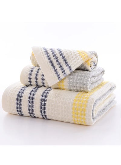 Buy Striped Towel Set,Cotton Quick Drying Yellow Grey Black Striped 1 Bath Towels 1 Hand Towels 1 Washcloths for Face Body Light Weight Ultra Soft and Absorbent for Home or Travel in UAE