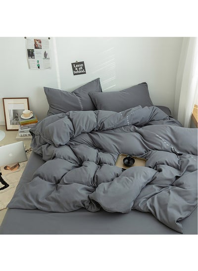 Buy Cotton Duvet Cover Set, 4 Pieces Soft Brushed Microfiber Comforter Cover with Zipper Closure, Include 1 Duvet Cover 220x240cm 1 Flat Sheet and 2 Pillowcase, King Size(Grey) in Saudi Arabia