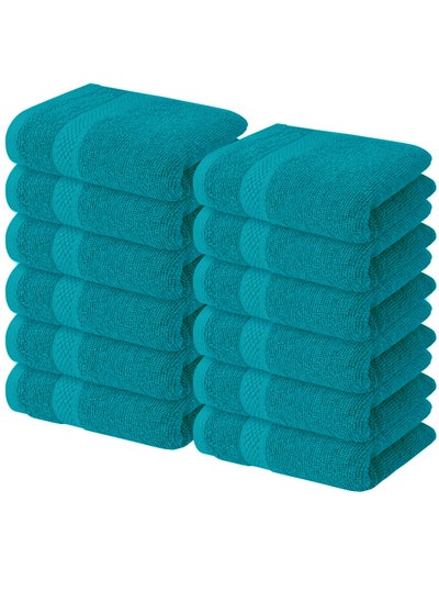 اشتري Infinitee Xclusives [12 Pack] Premium Teal Wash Cloths and Face Towels, 33cm x 33cm 100% Cotton, Soft and Absorbent Washcloths Set - Perfect for Bathroom, Gym, and Spa في الامارات