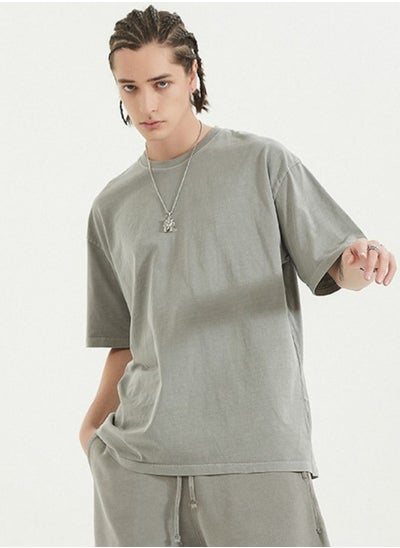 Buy Unisex Vintage Casual Loose Shoulder Oversize Crew Neck Shaded Short Sleeve T-shirt in UAE