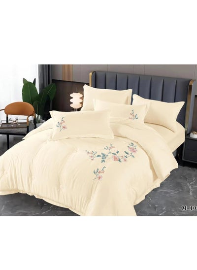 Buy Luxury Rose Embroidery Cotton Duvet Cover Set Korean Style Bedding Princess Solid Color Bedspread Bed Sheet Pillow Cases in UAE