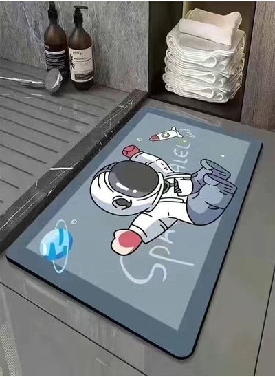 Buy Absorbent Modern Design Astronaut Printed Non Slip Quick Drying Bathroom Mat 70 x 45 cm in UAE