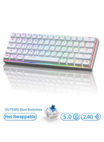 Buy Tri-Mode Outemu Blue Switches Hot-Swappable 61-Key Mechanical Keyboard Bluetooth 5.0 / Wireless 2.4G / USB Type-C Customizable Keyboard with RGB Backlight 3000mAh Lithium Battery Rechargeable, White in UAE