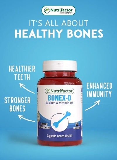 اشتري بونيكس-د كالسيوم وفيتامين د3 400 وحدة دولية | مكمل غذائي لصحة العظام ودعم المناعة والأسنان القوية ووظيفة العضلات الصحية وتعزيز المزاج - 60 قرصًا في الامارات