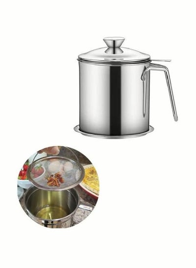 Buy Stainless Steel Oil Strainer Pot Grease Container Oil Storage Can Grease Keeper with Strainer and Lid Filter screen large capacity filter residue oil storage oil return cup filter oil tank in UAE