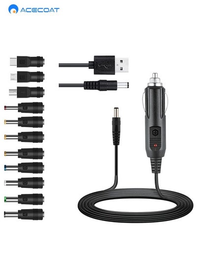 Buy 13-in-1 Universal Car Charger Extension Cord with 11 DC Connector Tips&USB Power Cord, Bullet-Shaped Car Cigarette Lighter Charging Adapter with Fuse,Type-A Male USB Plug to 5.5mm*2.1mm, Black in Saudi Arabia