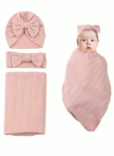 Buy Nishine 35"x33" Newborn Swaddle Blanket with Headband Set Wheat Pattern Swaddle Wrap Receiving Blanket for Baby Boy Girls Sleeping Bag in Saudi Arabia