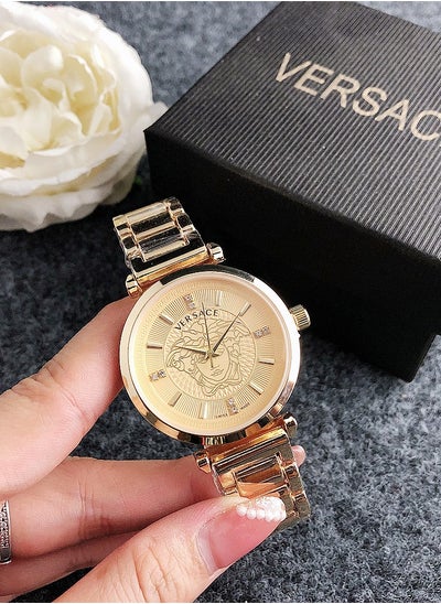 اشتري Versace Women's Classic Fashion Cubic Zirconia Round Quartz Watch with Gold Stainless Steel Strap 36mm في الامارات