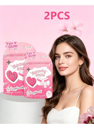 Beauty White 4-in-1 Supplement with Glutathione, Hydrolyzed Collagen & Vitamin – 30 Capsules x 2 Packs for Skin Brightening, Anti-Aging & Elasticity