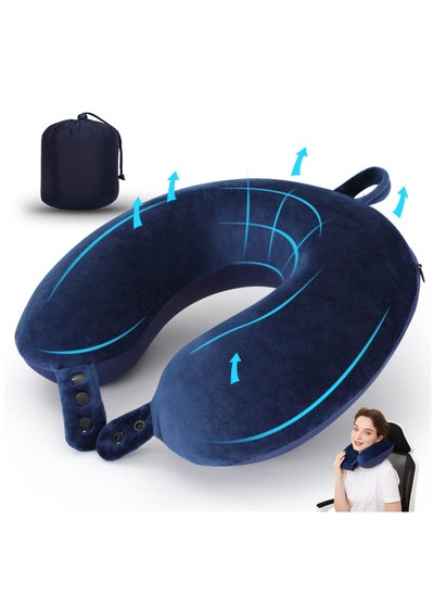 اشتري Memory Foam U Shape Travel Neck Pillow for Head Support Soft Adjustable Pillow for Plane, Car Home Office Blue 30x30x8cm في الامارات