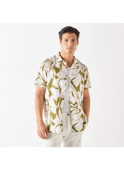 Buy Iconic Relaxed Fit All-Over Print Shirt with Spread Collar and Short Sleeves in UAE