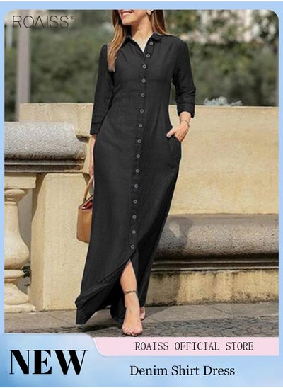 اشتري Women's Casual Shirt Dress Loose Fit Button Closure Dress With Pockets On Both Sides Lightweight Long Dress في الامارات