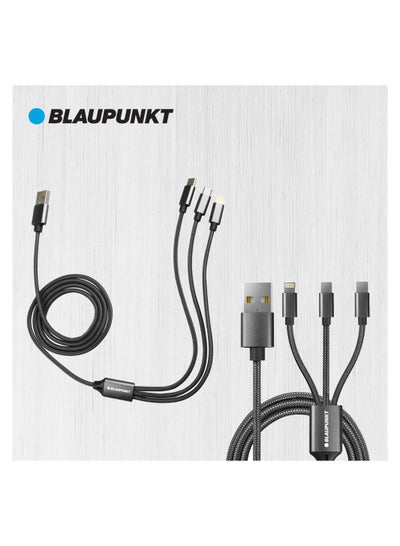 Buy 3-In-1 Multi Charging Braided Cable for Type-C , Lightning and micro-USB Devices, 1.2m, Black in UAE