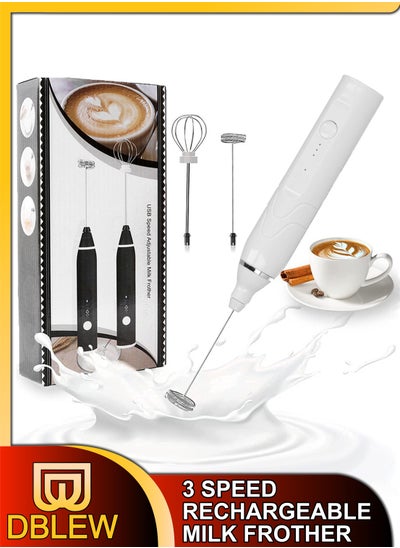 Buy Electric Rechargeable Milk Frother Handheld With 3 Adjustable Speeds And 2 Stainless Whisks Egg Beater Mini Blender Drink Mixer for Coffee in UAE