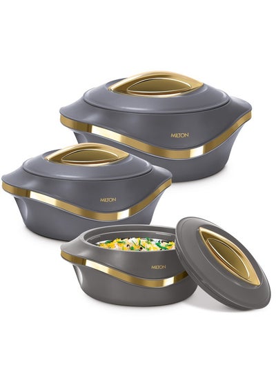 اشتري Set of 3 Inner Stainless Steel Hotpot (500 ml, 1000 ml, 1500 ml) Dark Grey/Gold في السعودية