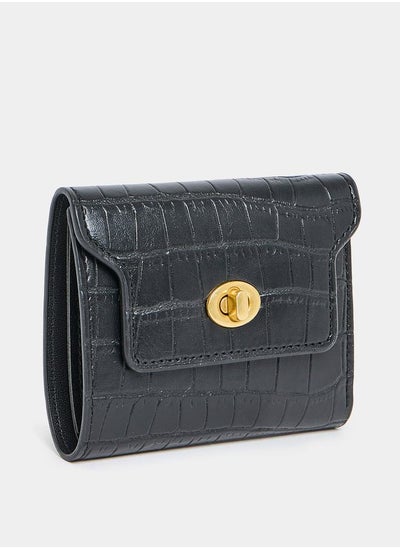 Buy Textured Turn Lock Detail Wallet in Saudi Arabia