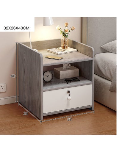 اشتري Single drawer lockable bedside table, modern side table Nordic style small bedside table end table bedroom living room simple bedside table, gray 32 * 26 * 48cm في السعودية