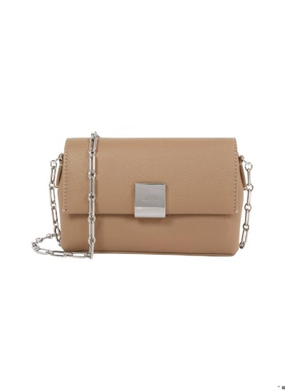 Buy Women's Ck Plaque Crossbody Bag - Faux Leather, Beige in Saudi Arabia