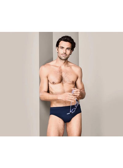 Buy Men Plain Swimming Trunks, Navy in UAE