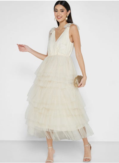 Buy Surplice Neck Ruffle Detail Dress in Saudi Arabia