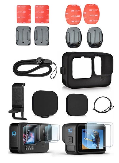 Buy Black Silicone Case for GoPro Hero 12/Hero 11/Hero 10/Hero 9 Black,Battery Side Cover&Screen Protectors&Lens Caps&Lanyard&Sticky Adhesive Pads Accessories Kit in UAE