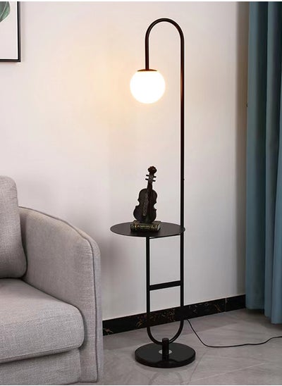 Buy Nordic Modern Iron Atmosphere Standing Floor Lamp With Shelf Glass Lampshade With Coffee Tray in UAE