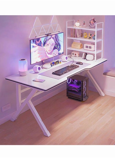 Buy Gaming Desk with Three layer Storage Rack, Desktop Computer Desk, Simple Game Table for Home Bedroom Table, Student Writing Study Table (White,100*60*75) in Saudi Arabia