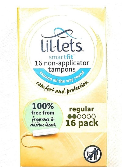 اشتري Lil-Lets Smart Fit Non Applicator Regular Tampons -100% Plant Based Absorbent Core - Amazing Comfort - Perfect Leak Proof Protection - Super Smooth Application - Fragrance Free - 16 Units في الامارات