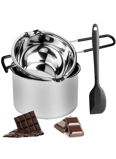 اشتري Double Boiler Pot Set 2 Packs Stainless Steel Melting with Silicone Spatula for Chocolate, Soap, Wax, Candle Making (600ml and 1600ml) في السعودية