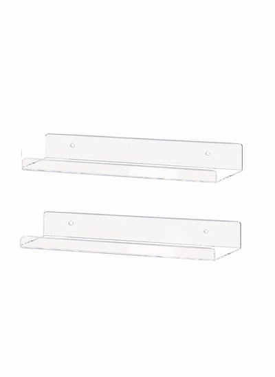 Buy Clear Acrylic Shelf Invisible Floating Wall Ledge Bookshelf Organizer, Book Display Shelves Wall Mounted (15 Inch 2 Pack) in UAE