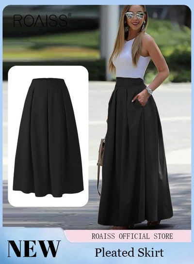 Buy Women's Skirt Solid Color High Waist Package Hip A-line Pleated Skirt in UAE