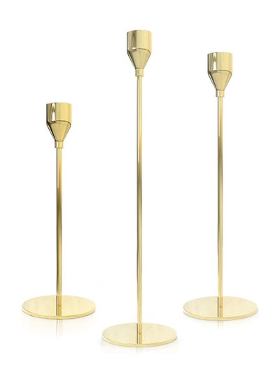 Buy Candlestick Holders for Taper Candles, Set of 3 Candle Candlesticks, Ideal Home Décor, Wedding, Birthday Party, Date Night, Dinning or Other Special Occasions (Gold) in UAE