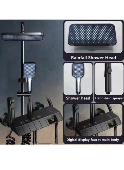 Buy 1-Set Digital Display Shower System Bathroom Shower Faucet Rainfall Shower Head with Handheld Adjustable Complete Set Tub Spout Wall Mount Tap Set in UAE