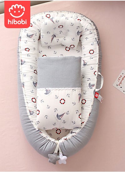 Buy Portable foldable Baby crib with comforter and pillow - Grey in UAE