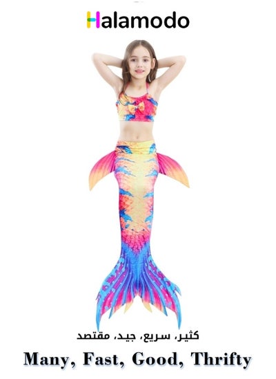 Buy 3-Piece Swimsuit Set Mermaid Tails Princess Bikini Bathing Swimming Suit for Girls 8-9 Years Old in Saudi Arabia