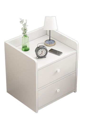 Buy Bedside Table,2-Tier Nightstand, End Table Cabinet with 2 Storage Drawer, Wooden Minimalist Multi-function Modern Style Bedside Storage Small Cabinet in Saudi Arabia