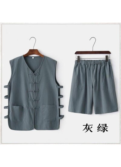 Buy Traditional Chinese Vest Set for Men SummerDark green suit Dark green suit in Saudi Arabia