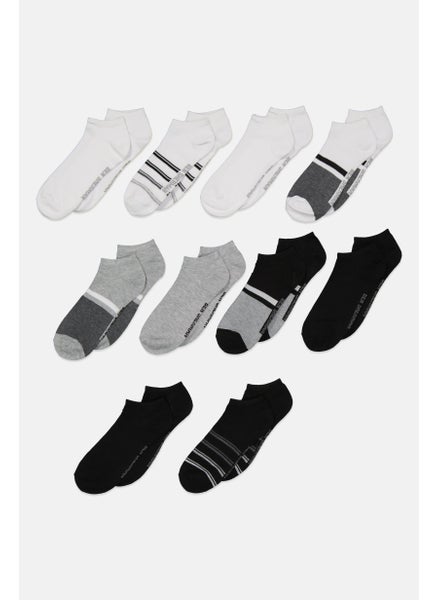 Buy Men 10 Pairs Brand Logo Socks, Black/Grey/White in UAE